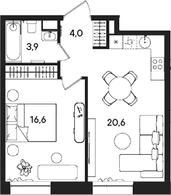 Планировка — СТОУН Райз, 2-комн., 45 м²