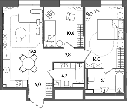 Планировка — СТОУН Райз, 3-комн., 67 м²