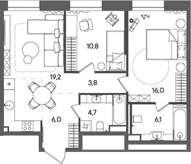 Планировка — СТОУН Райз, 3-комн., 67 м²