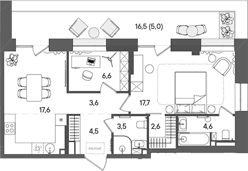 Планировка — СТОУН Райз, 3-комн., 61 м²
