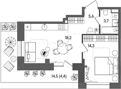 Планировка — СТОУН Райз, 2-комн., 42 м²
