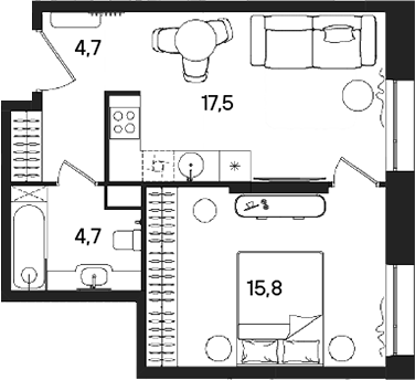 Планировка — СТОУН Райз, 2-комн., 43 м²