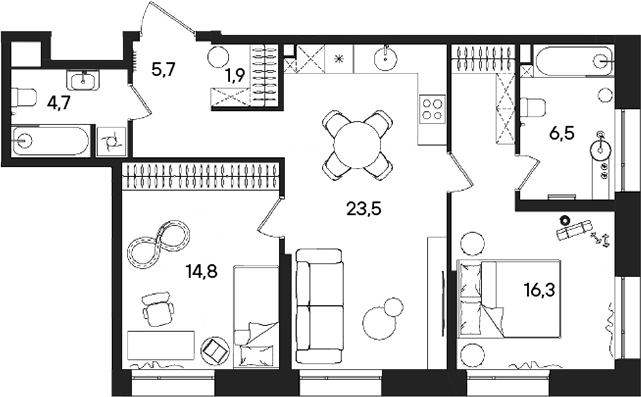 Планировка — СТОУН Райз, 3-комн., 73 м²