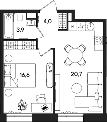 Планировка — СТОУН Райз, 2-комн., 45 м²