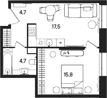 Планировка — СТОУН Райз, 2-комн., 43 м²