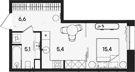 Планировка — СТОУН Райз, Студия, 33 м²