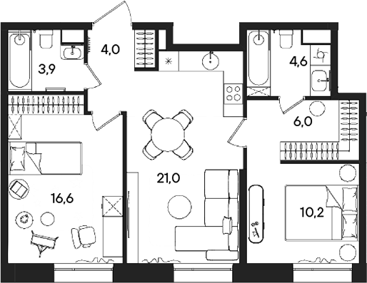 Планировка — СТОУН Райз, 3-комн., 66 м²
