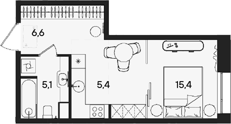 Планировка — СТОУН Райз, Студия, 33 м²