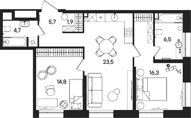 Планировка — СТОУН Райз, 3-комн., 73 м²