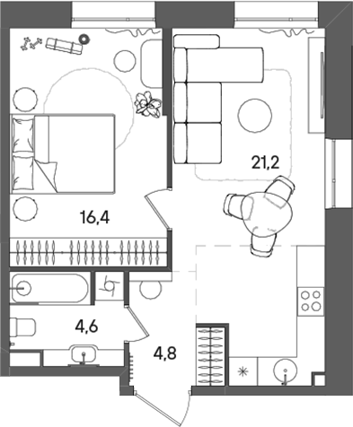 Планировка — СТОУН Райз, 2-комн., 47 м²