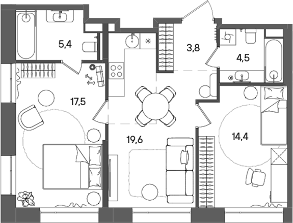 Планировка — СТОУН Райз, 3-комн., 65 м²