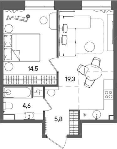 Планировка — СТОУН Райз, 2-комн., 44 м²