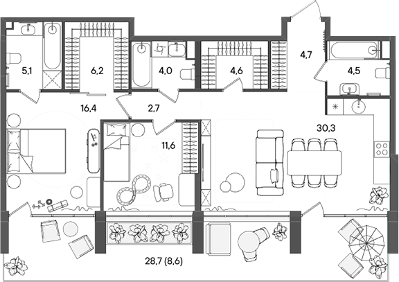 Планировка — СТОУН Райз, 3-комн., 90 м²