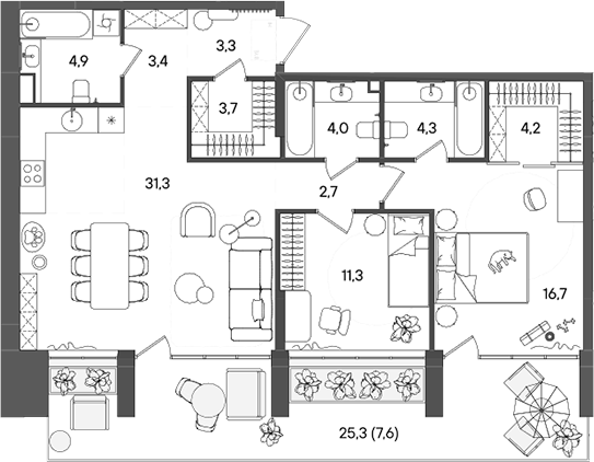 Планировка — СТОУН Райз, 3-комн., 90 м²