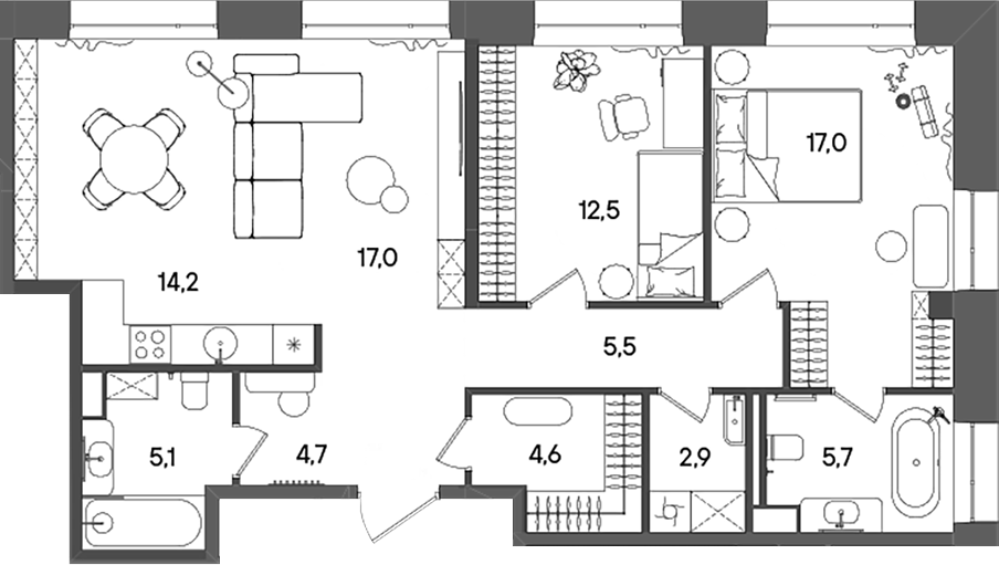 Планировка — СТОУН Райз, 3-комн., 88 м²
