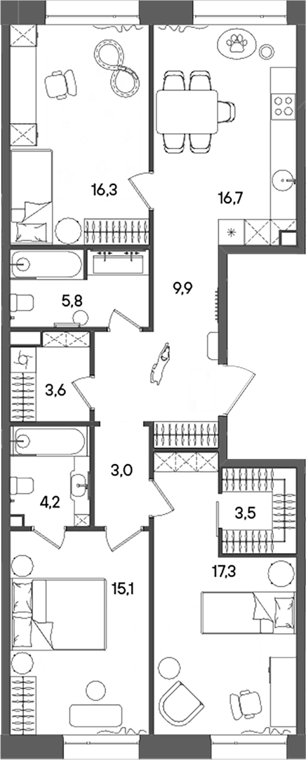 Планировка — СТОУН Райз, 4-комн., 95 м²