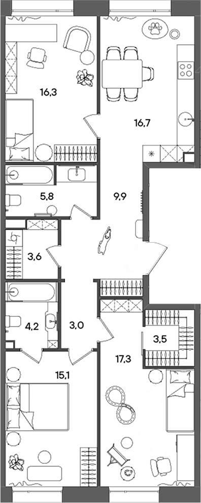 Планировка — СТОУН Райз, 4-комн., 95 м²