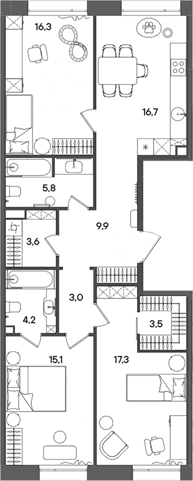 Планировка — СТОУН Райз, 4-комн., 95 м²