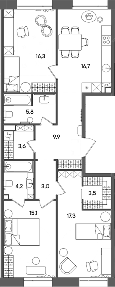 Планировка — СТОУН Райз, 4-комн., 95 м²