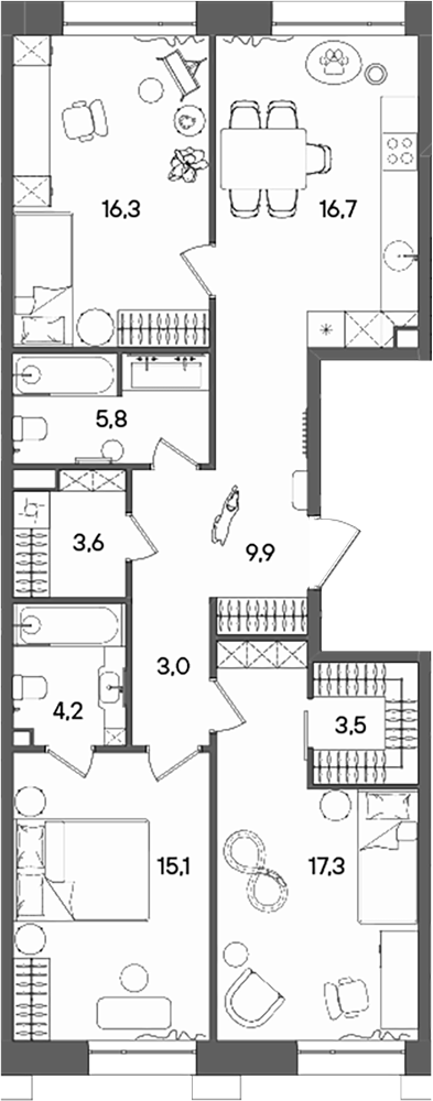 Планировка — СТОУН Райз, 4-комн., 95 м²