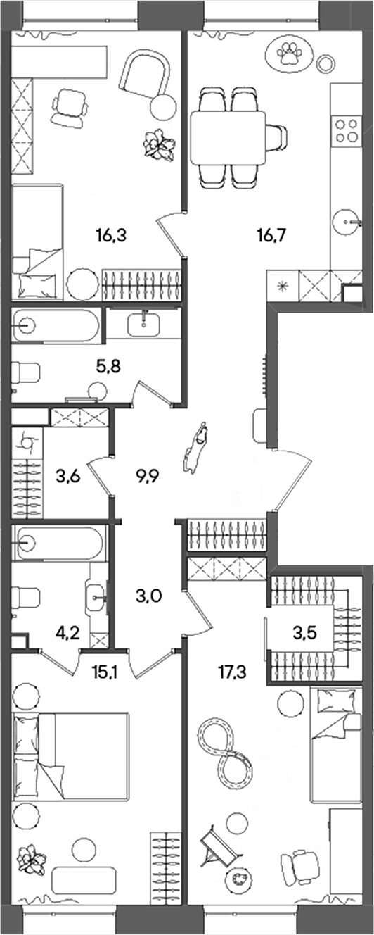 Планировка — СТОУН Райз, 4-комн., 95 м²