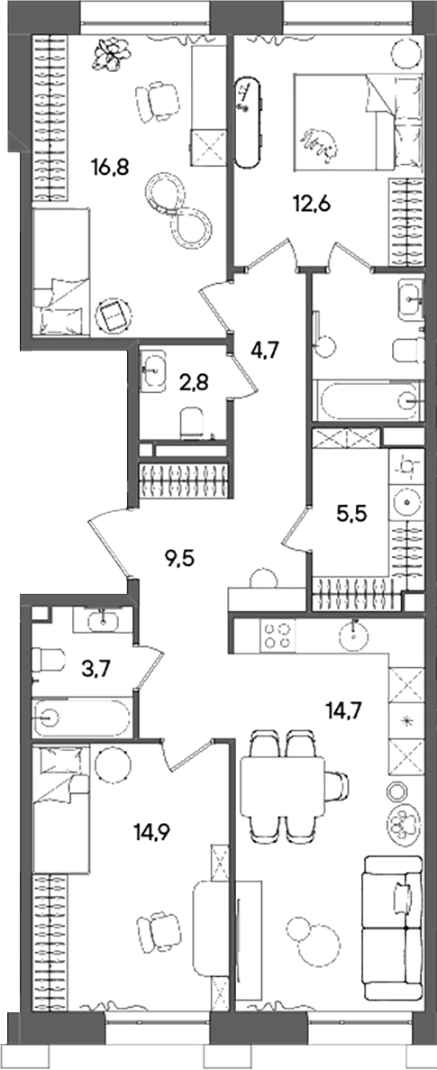 Планировка — СТОУН Райз, 3-комн., 97 м²