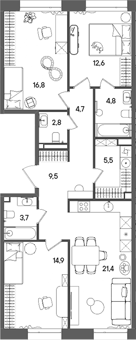 Планировка — СТОУН Райз, 3-комн., 97 м²