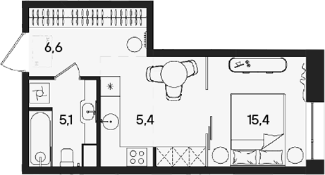Планировка — СТОУН Райз, Студия, 33 м²