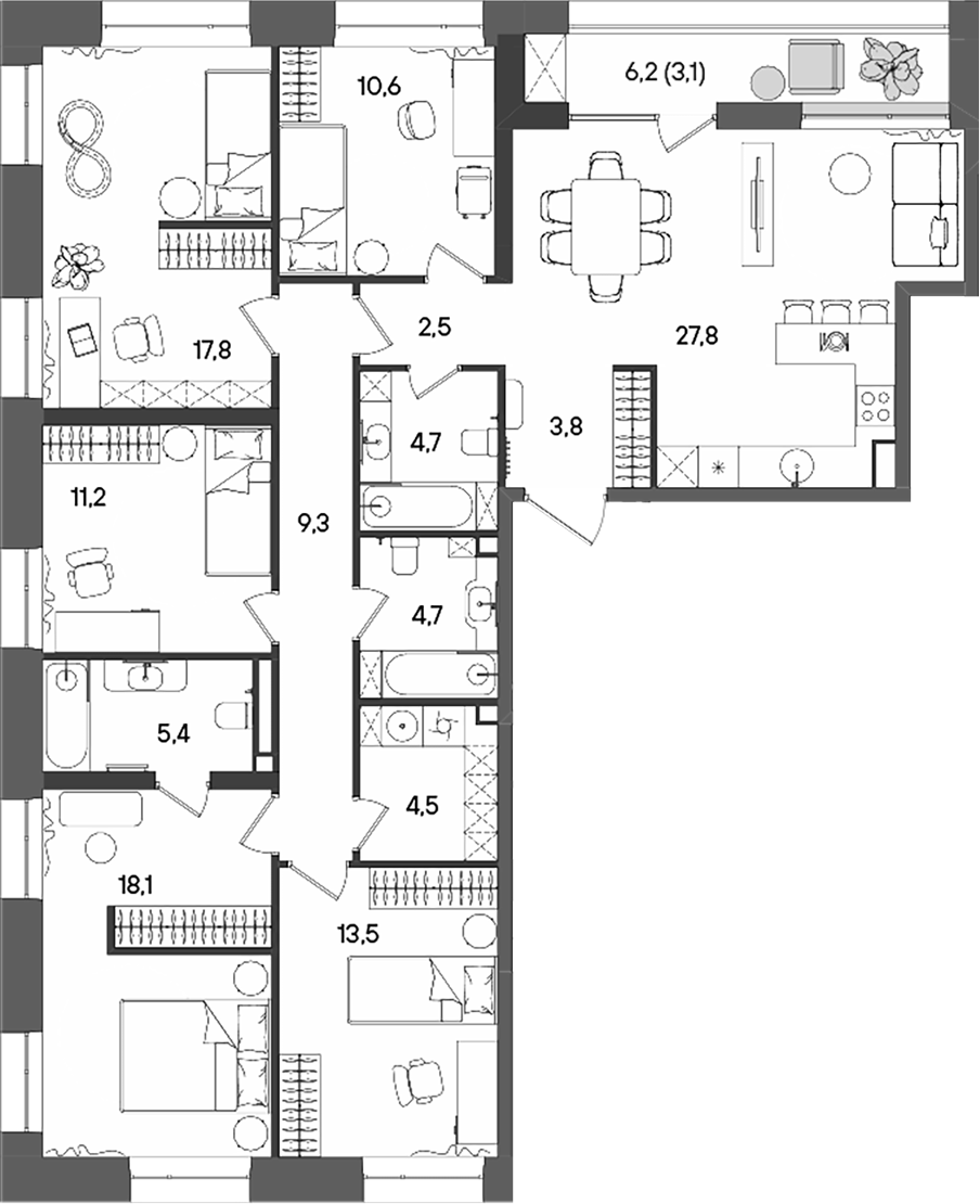 Планировка — СТОУН Райз, 5-комн., 134 м²