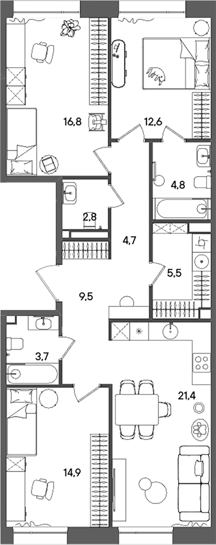 Планировка — СТОУН Райз, 3-комн., 97 м²