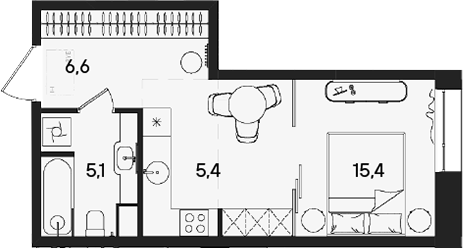 Планировка — СТОУН Райз, Студия, 33 м²