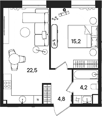 Планировка — СТОУН Райз, 2-комн., 47 м²