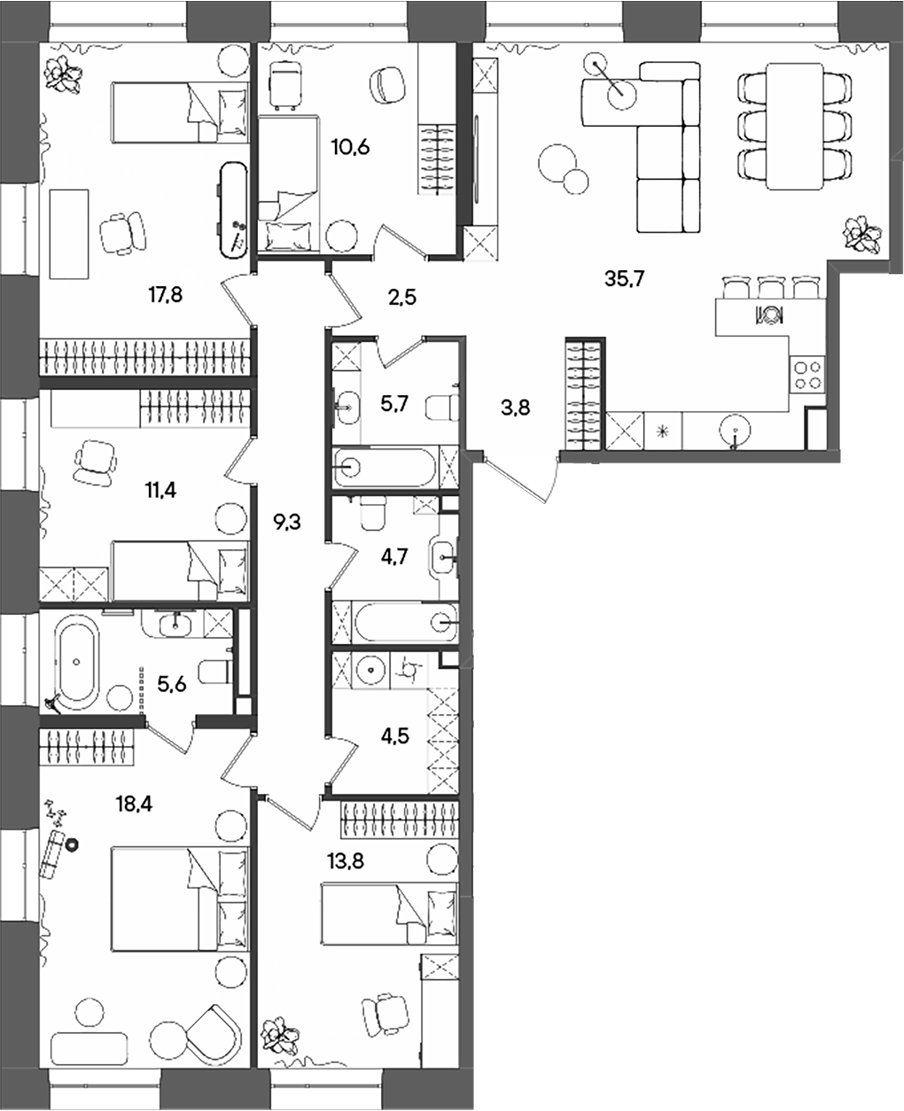 Планировка — СТОУН Райз, 5-комн., 143 м²