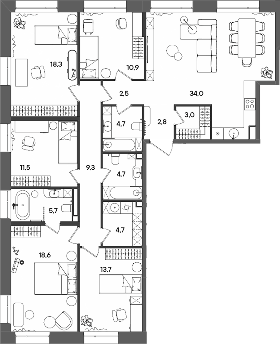 Планировка — СТОУН Райз, 5-комн., 144 м²