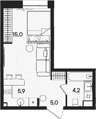 Планировка — СТОУН Райз, Студия, 30 м²