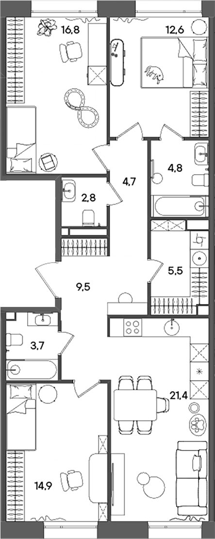 Планировка — СТОУН Райз, 3-комн., 97 м²