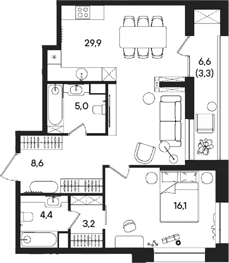 Планировка — СТОУН Райз, 2-комн., 67 м²