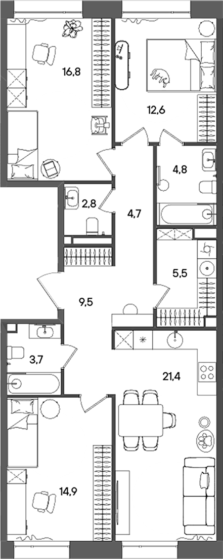 Планировка — СТОУН Райз, 3-комн., 97 м²