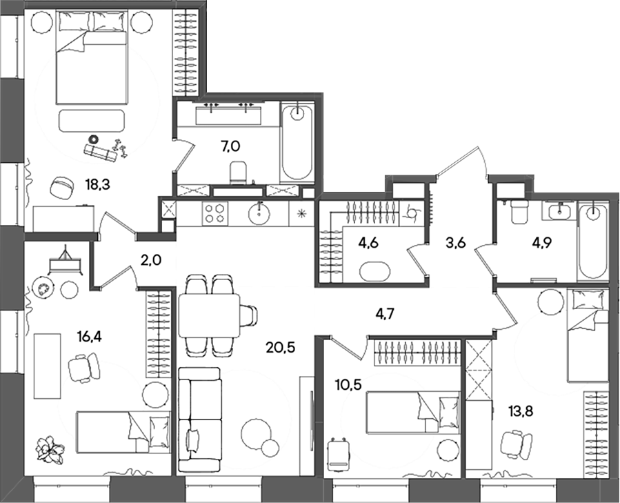 Планировка — СТОУН Райз, 5-комн., 106 м²