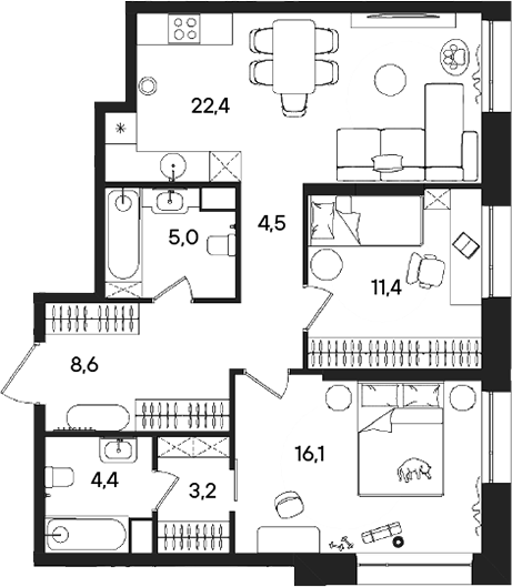 Планировка — СТОУН Райз, 3-комн., 76 м²
