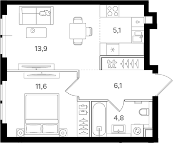 Планировка — Назаре. Мангазея в Богородском, 2-комн., 42 м²