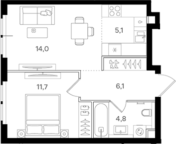 Планировка — Назаре. Мангазея в Богородском, 2-комн., 42 м²