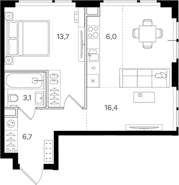 Планировка — Назаре. Мангазея в Богородском, 2-комн., 46 м²