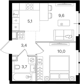 Планировка — Назаре. Мангазея в Богородском, 2-комн., 32 м²
