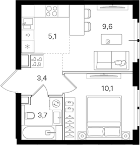 Планировка — Назаре. Мангазея в Богородском, 2-комн., 32 м²