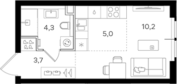 Планировка — Назаре. Мангазея в Богородском, Студия, 23 м²