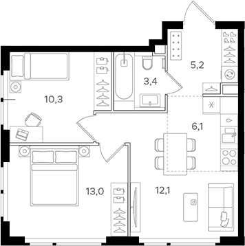 Планировка — Назаре. Мангазея в Богородском, 3-комн., 50 м²