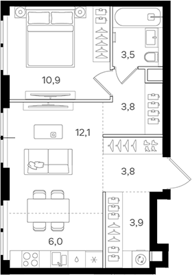 Планировка — Назаре. Мангазея в Богородском, 2-комн., 44 м²