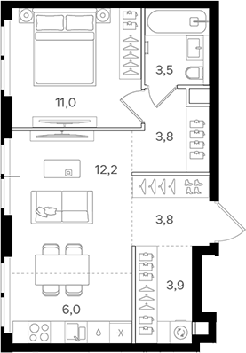 Планировка — Назаре. Мангазея в Богородском, 2-комн., 44 м²