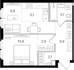 Планировка — Назаре. Мангазея в Богородском, 2-комн., 42 м²